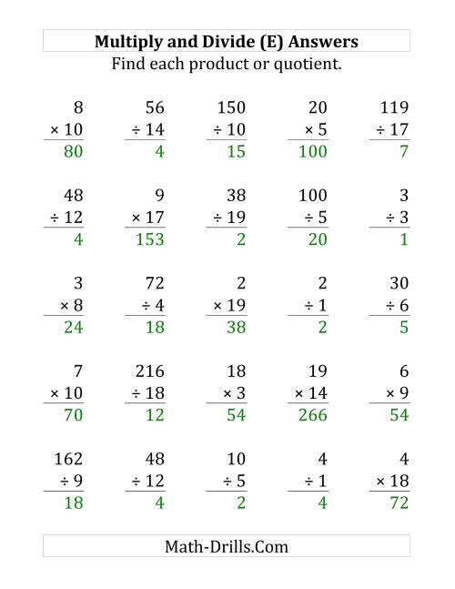 The Multiplying and Dividing with Facts From 1 to 20 (E) Math Worksheet Page 2