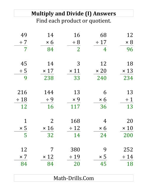 The Multiplying and Dividing with Facts From 1 to 20 (I) Math Worksheet Page 2