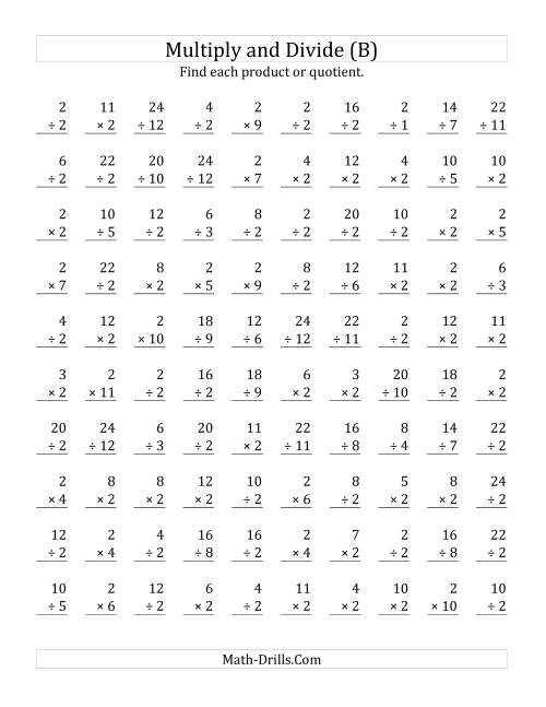 The Multiplying and Dividing by 2 (B) Math Worksheet