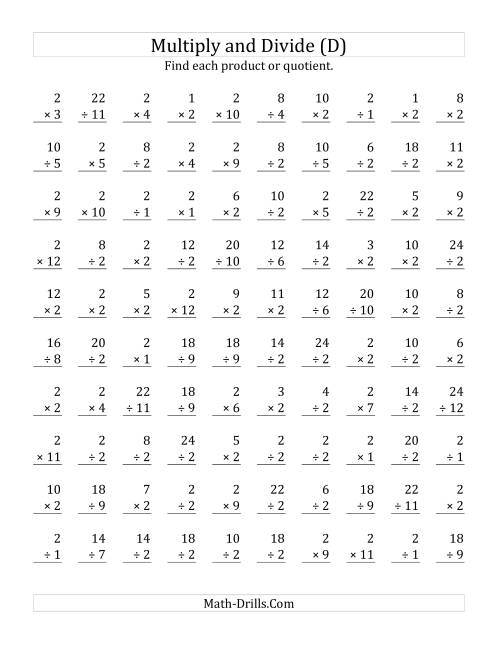 The Multiplying and Dividing by 2 (D) Math Worksheet
