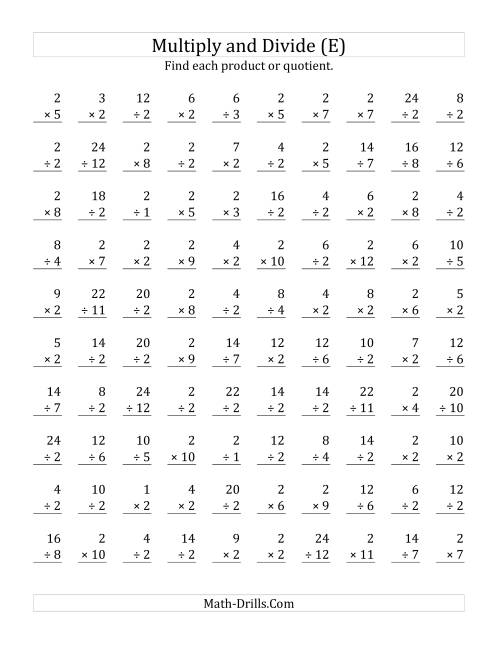 The Multiplying and Dividing by 2 (E) Math Worksheet