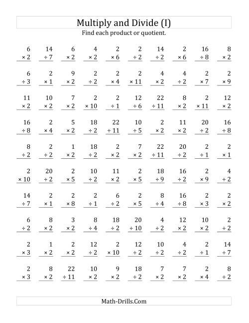The Multiplying and Dividing by 2 (I) Math Worksheet