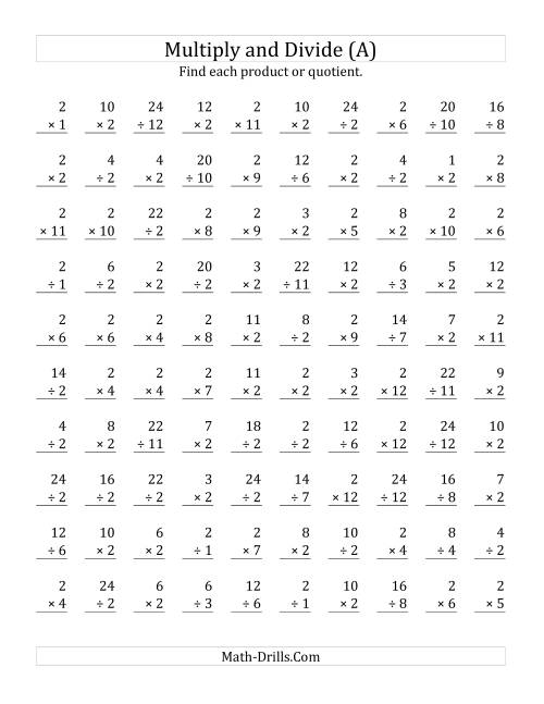 The Multiplying and Dividing by 2 (All) Math Worksheet