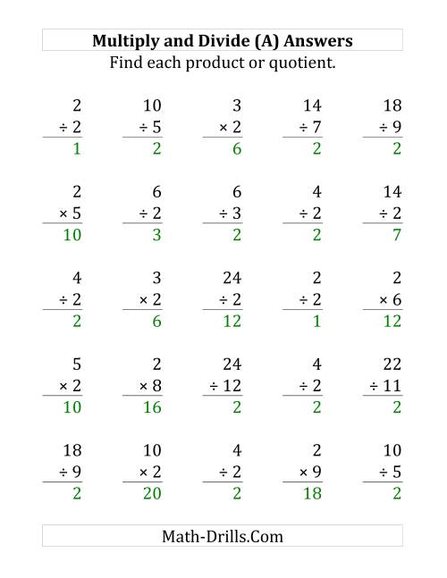The Multiplying and Dividing by 2 (A) Math Worksheet Page 2