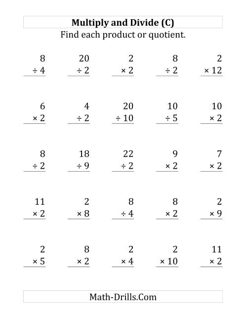 The Multiplying and Dividing by 2 (C) Math Worksheet