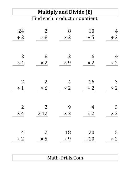 The Multiplying and Dividing by 2 (E) Math Worksheet