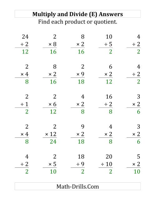The Multiplying and Dividing by 2 (E) Math Worksheet Page 2