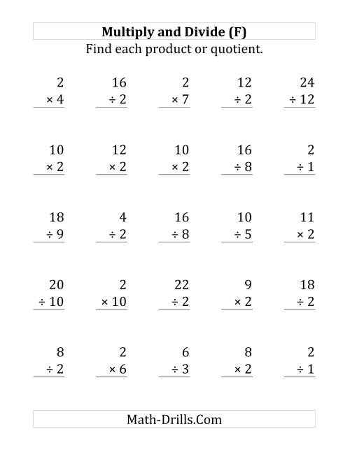 The Multiplying and Dividing by 2 (F) Math Worksheet