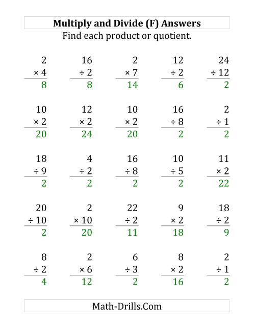 The Multiplying and Dividing by 2 (F) Math Worksheet Page 2