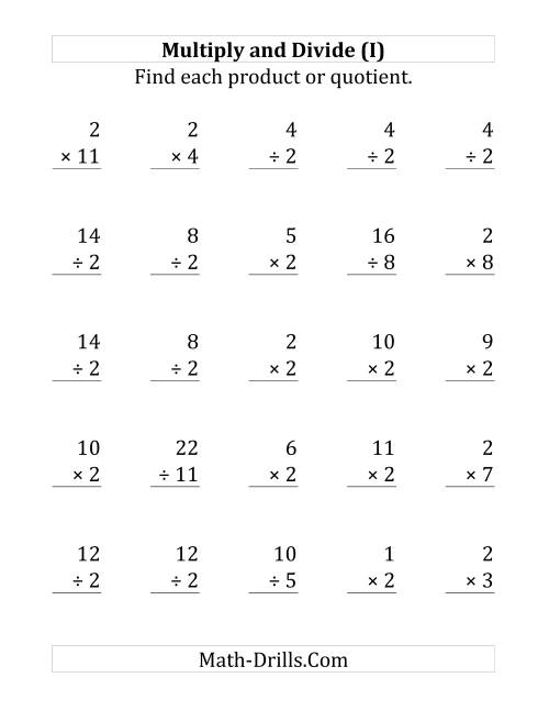 The Multiplying and Dividing by 2 (I) Math Worksheet