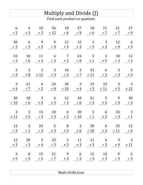 The Multiplying and Dividing by 3 (J) Math Worksheet