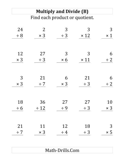 The Multiplying and Dividing by 3 (B) Math Worksheet