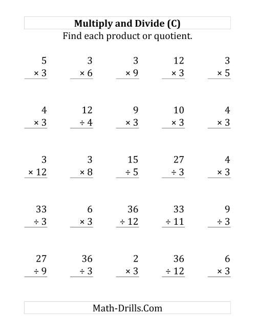 The Multiplying and Dividing by 3 (C) Math Worksheet