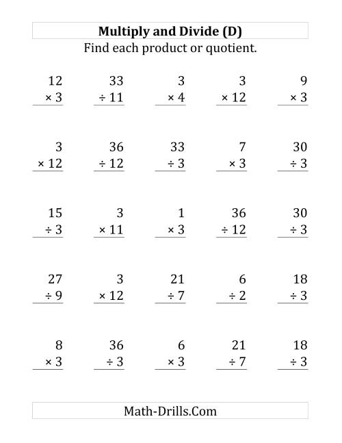 The Multiplying and Dividing by 3 (D) Math Worksheet