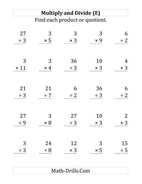 The Multiplying and Dividing by 3 (E) Math Worksheet