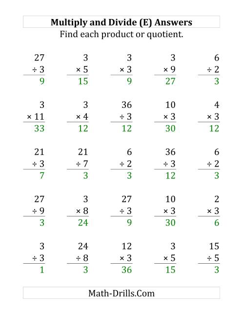 The Multiplying and Dividing by 3 (E) Math Worksheet Page 2