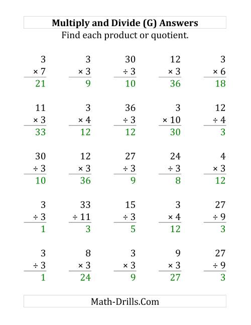 The Multiplying and Dividing by 3 (G) Math Worksheet Page 2