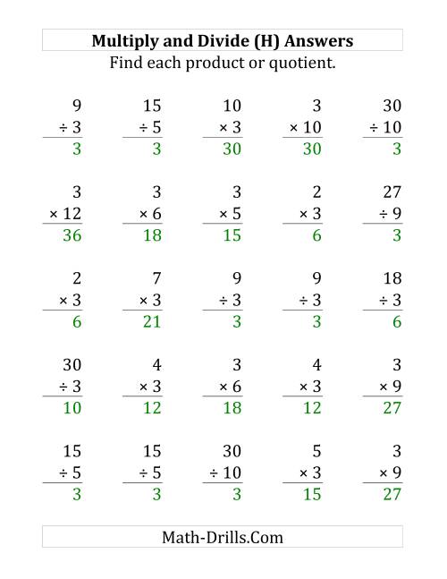 The Multiplying and Dividing by 3 (H) Math Worksheet Page 2