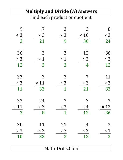 The Multiplying and Dividing by 3 (Large Print) Math Worksheet Page 2