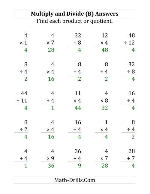 The Multiplying and Dividing by 4 (B) Math Worksheet Page 2