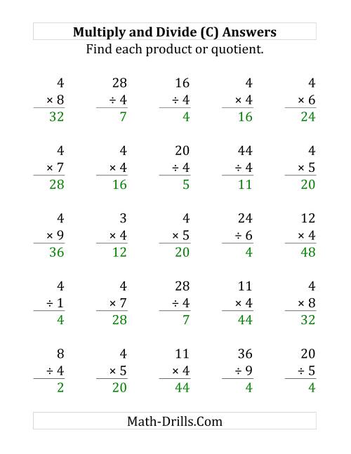 The Multiplying and Dividing by 4 (C) Math Worksheet Page 2
