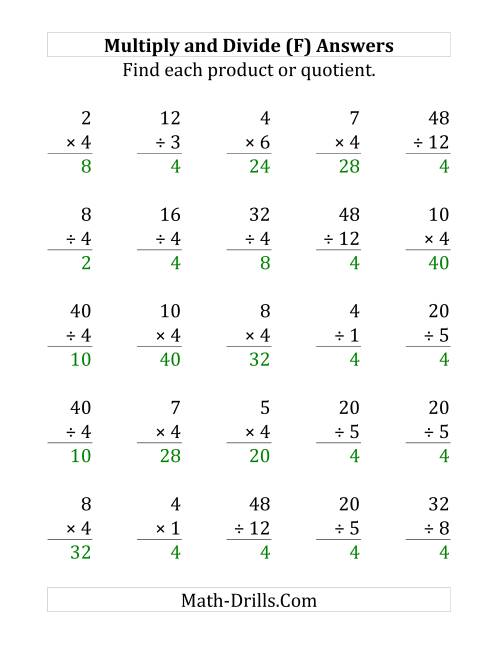 The Multiplying and Dividing by 4 (F) Math Worksheet Page 2