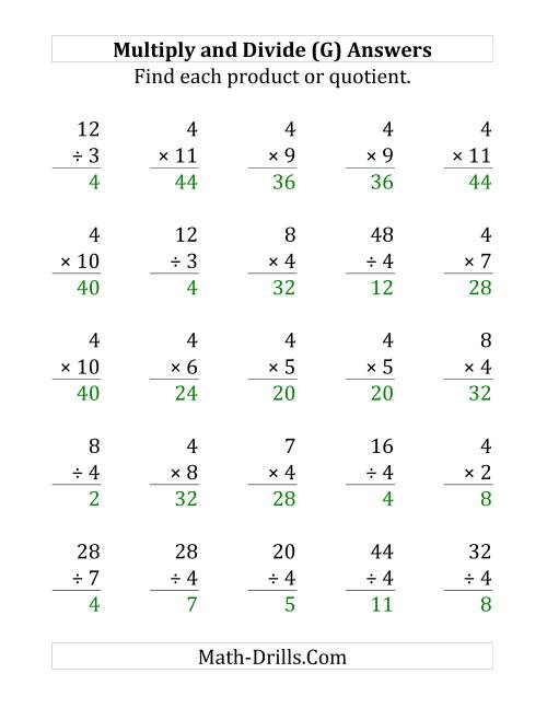 The Multiplying and Dividing by 4 (G) Math Worksheet Page 2