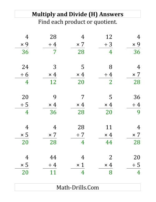 The Multiplying and Dividing by 4 (H) Math Worksheet Page 2