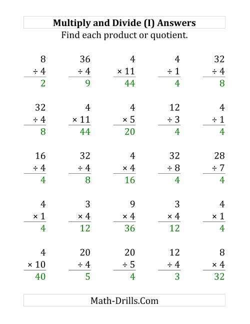 The Multiplying and Dividing by 4 (I) Math Worksheet Page 2