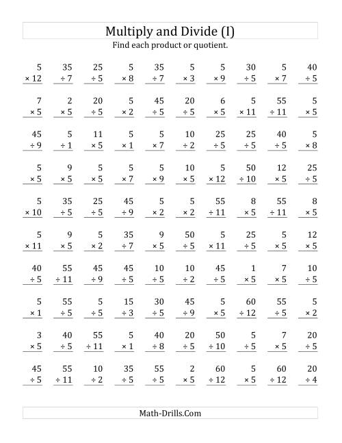 The Multiplying and Dividing by 5 (I) Math Worksheet