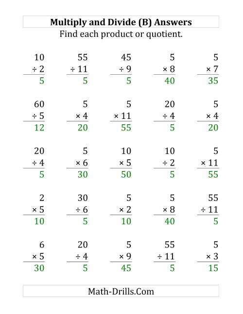 The Multiplying and Dividing by 5 (B) Math Worksheet Page 2