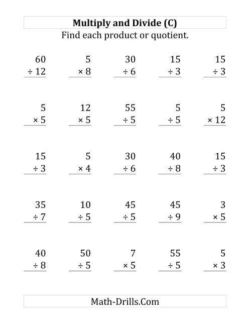 The Multiplying and Dividing by 5 (C) Math Worksheet