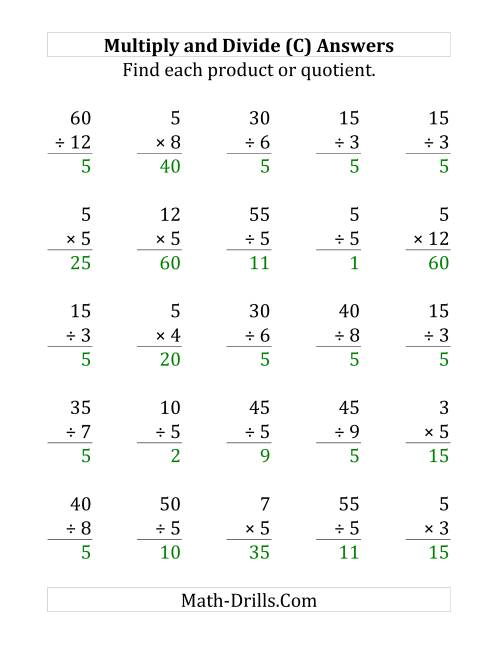 The Multiplying and Dividing by 5 (C) Math Worksheet Page 2