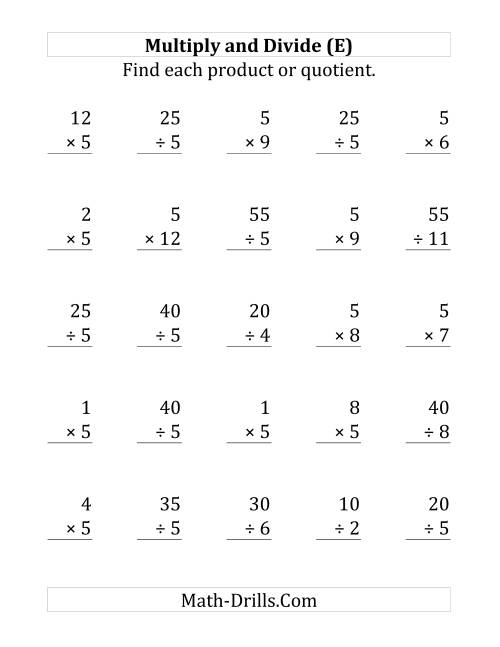 The Multiplying and Dividing by 5 (E) Math Worksheet