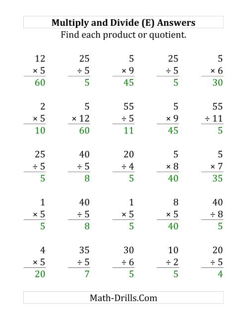 The Multiplying and Dividing by 5 (E) Math Worksheet Page 2