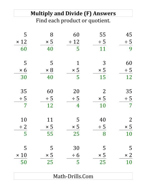 The Multiplying and Dividing by 5 (F) Math Worksheet Page 2