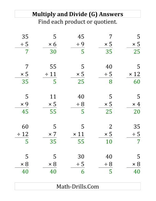 The Multiplying and Dividing by 5 (G) Math Worksheet Page 2