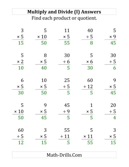 The Multiplying and Dividing by 5 (I) Math Worksheet Page 2