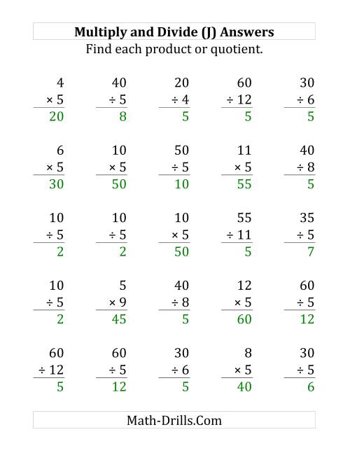 The Multiplying and Dividing by 5 (J) Math Worksheet Page 2