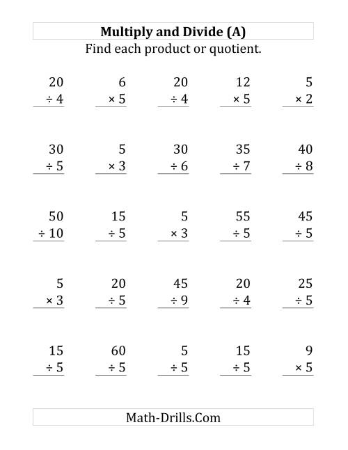 The Multiplying and Dividing by 5 (Large Print) Math Worksheet