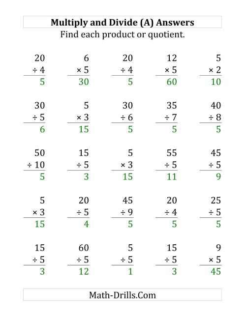 The Multiplying and Dividing by 5 (Large Print) Math Worksheet Page 2