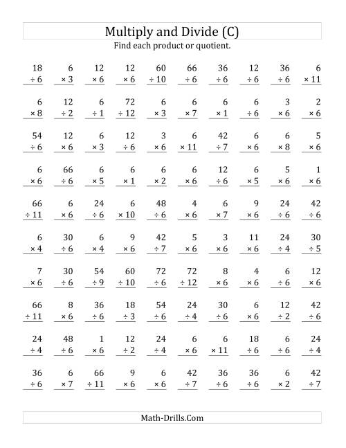 The Multiplying and Dividing by 6 (C) Math Worksheet