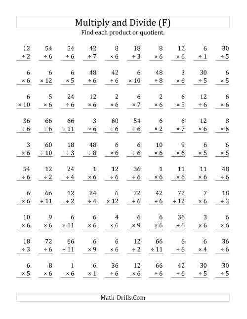 The Multiplying and Dividing by 6 (F) Math Worksheet