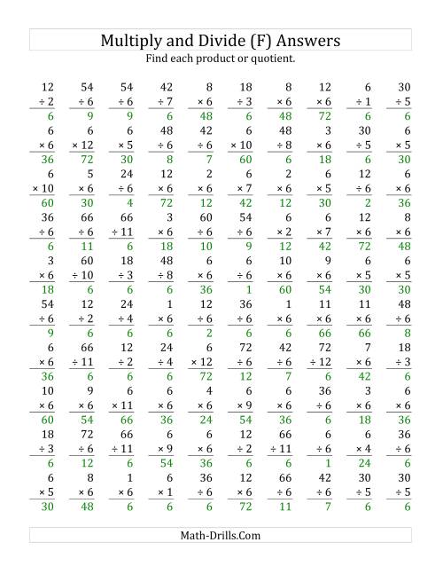The Multiplying and Dividing by 6 (F) Math Worksheet Page 2
