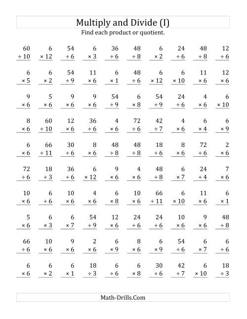 The Multiplying and Dividing by 6 (I) Math Worksheet