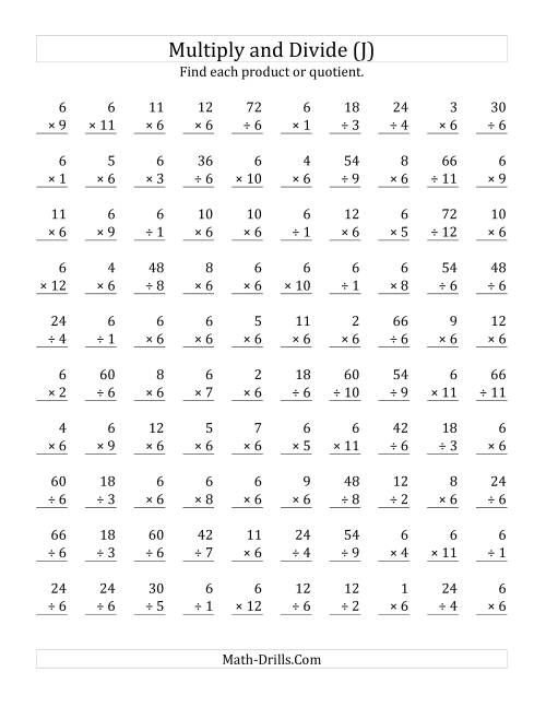 The Multiplying and Dividing by 6 (J) Math Worksheet