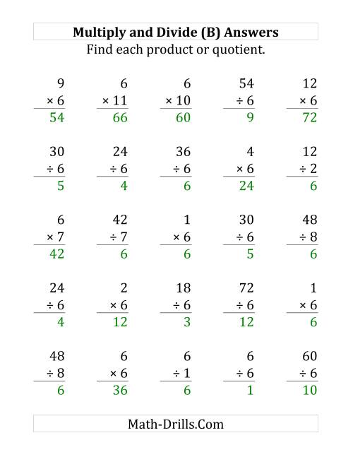 The Multiplying and Dividing by 6 (B) Math Worksheet Page 2