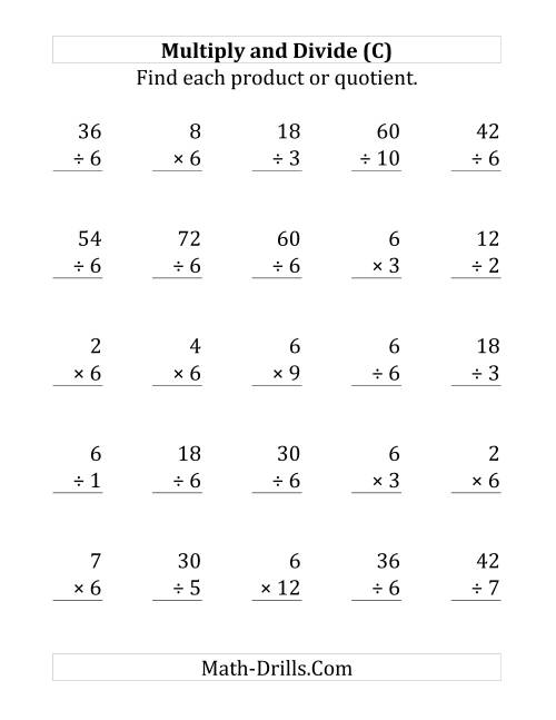 The Multiplying and Dividing by 6 (C) Math Worksheet