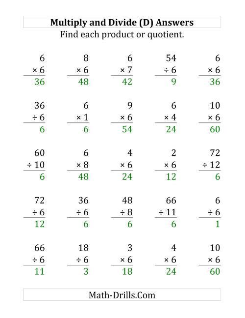The Multiplying and Dividing by 6 (D) Math Worksheet Page 2