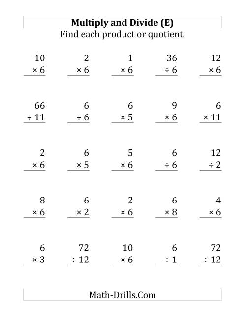 The Multiplying and Dividing by 6 (E) Math Worksheet